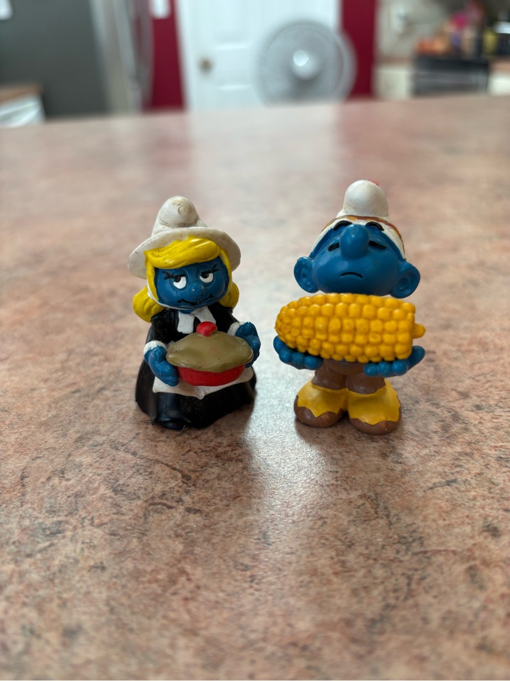 Vintage Schleich Smurf Figurines - Pilgrim Smurf & Corn Smurf